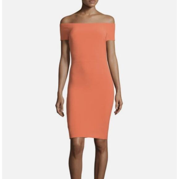 Alice + Olivia Aleah Dress Women's 2 Orange Stretch Cap Sleeve Off the Shoulder - Picture 1 of 8